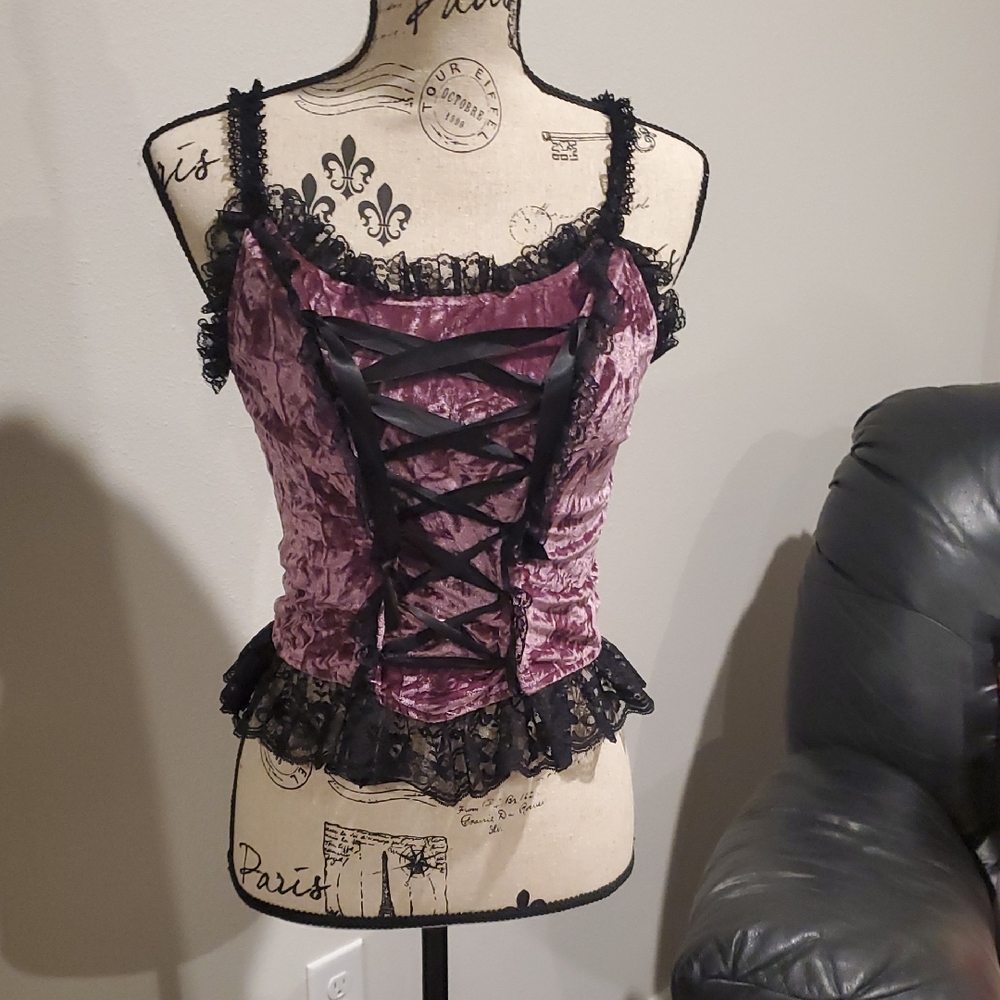 Dolls Kill Pink and Black Lace-Up Tank Top
